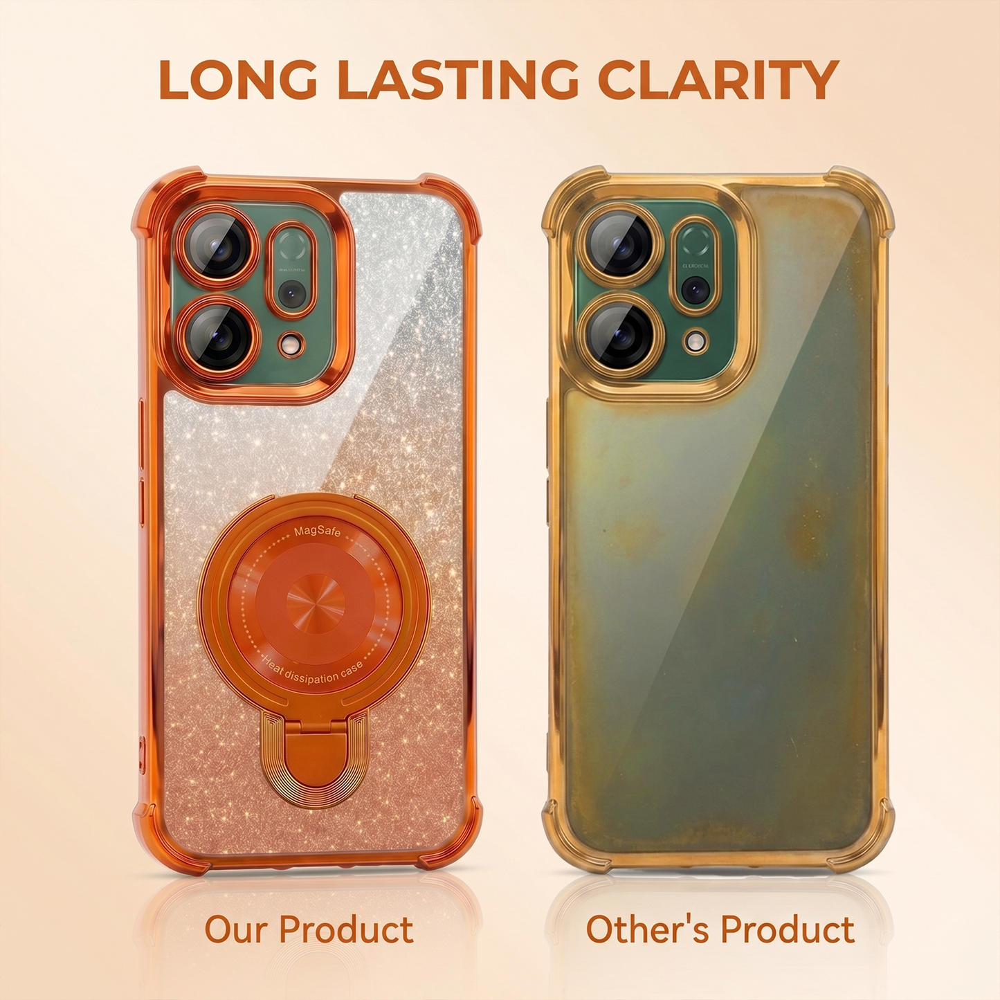Oppo Reno 14 5G Invincible Bracket Ring Stand Shimmer Airbag Cosmic Orange Case