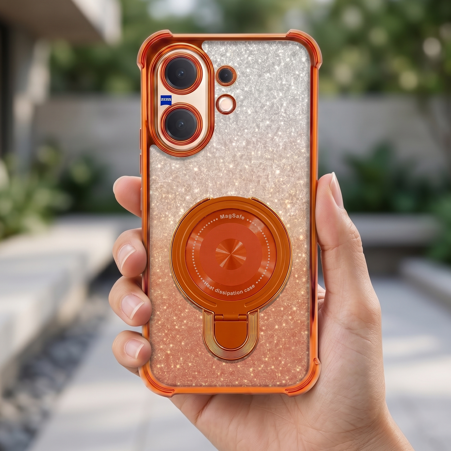Vivo V60 5G Invincible Bracket Ring Stand Shimmer Airbag Cosmic Orange Case