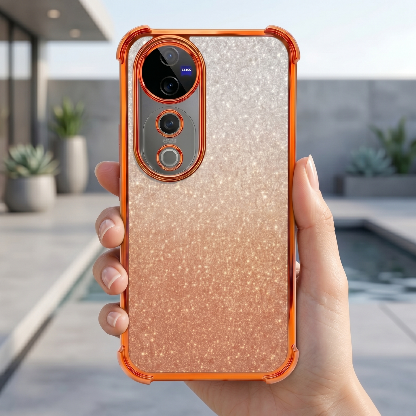 Vivo V40 Pro 5G Luxury Shockproof Shimmer Airbag Cosmic Orange Case