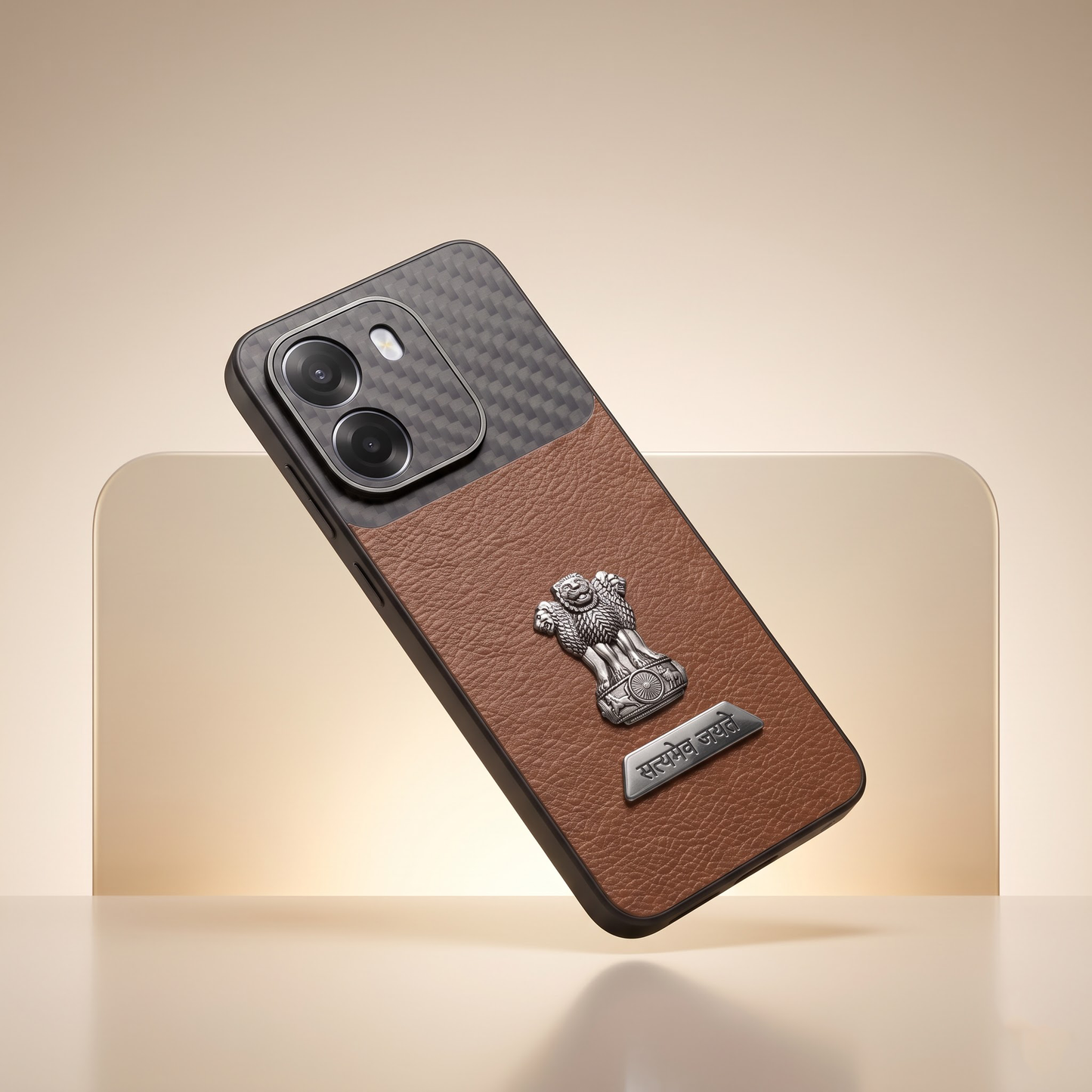 Oppo K14 5G Satyamev Jayate 2-in-1 Emblem Carbon Fiber Leather Phone Case