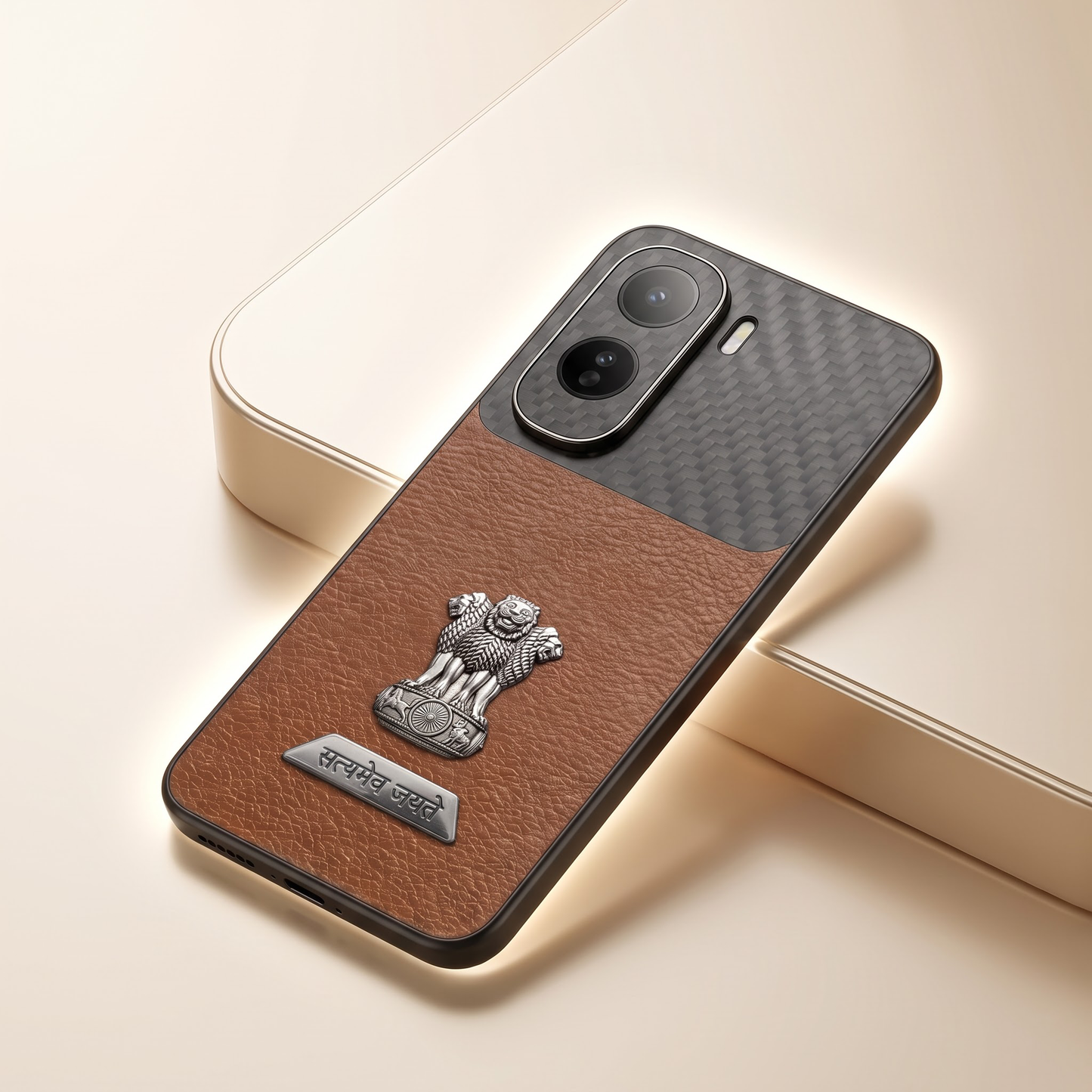 Vivo T5 Pro 5G Satyamev Jayate 2-in-1 Emblem Carbon Fiber Leather Phone Case
