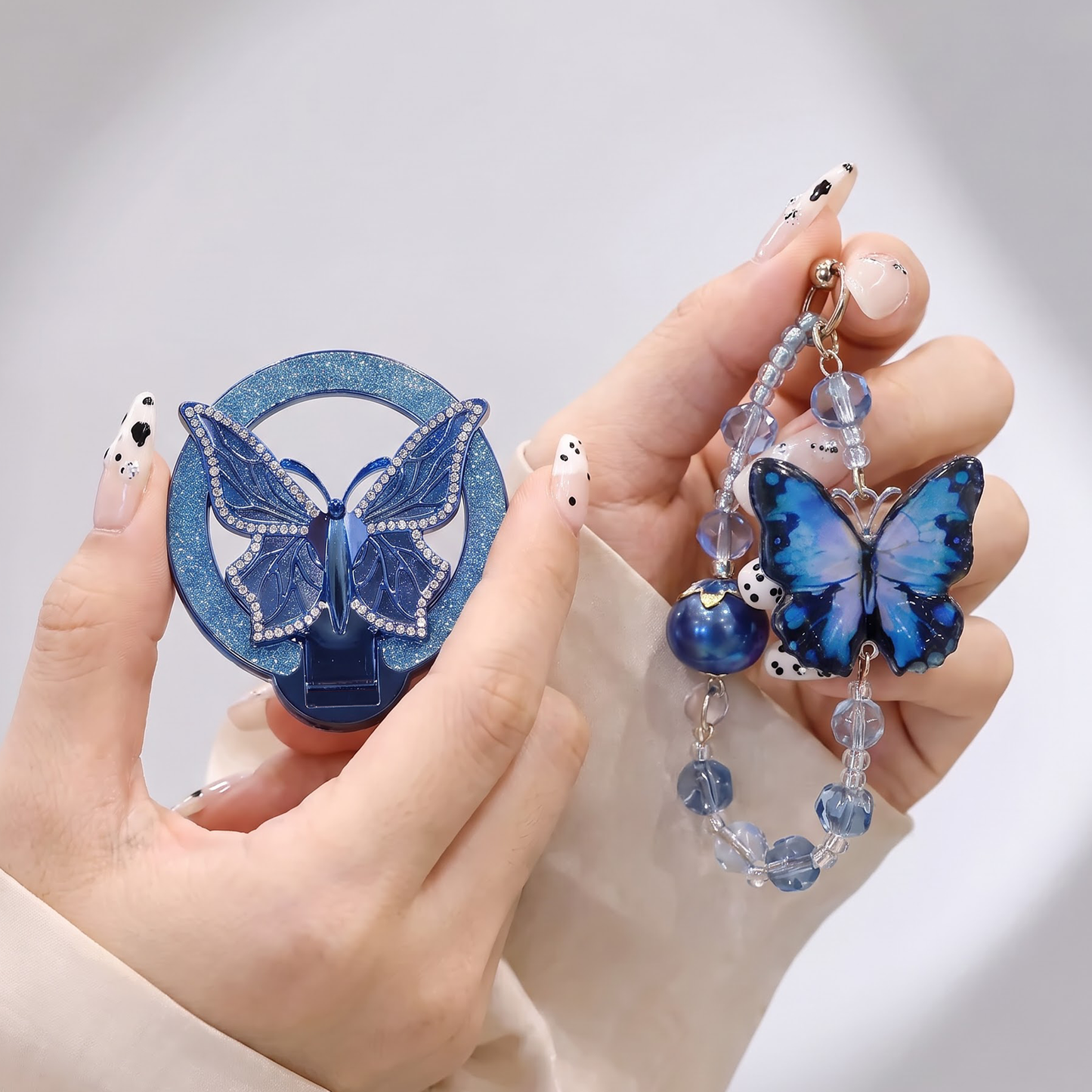 Oppo Reno 15 5G Transparent Airbag Butterfly Stand Case with Charm Strap