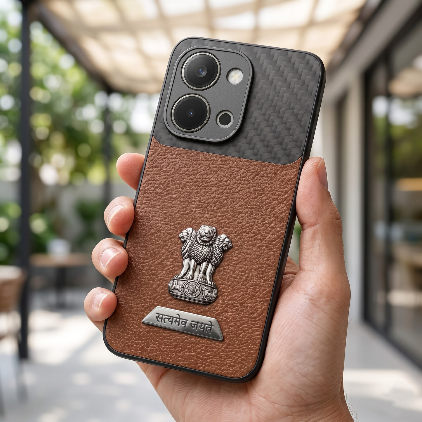 Vivo T5x 5G Satyamev Jayate 2-in-1 Emblem Carbon Fiber Leather Phone Case