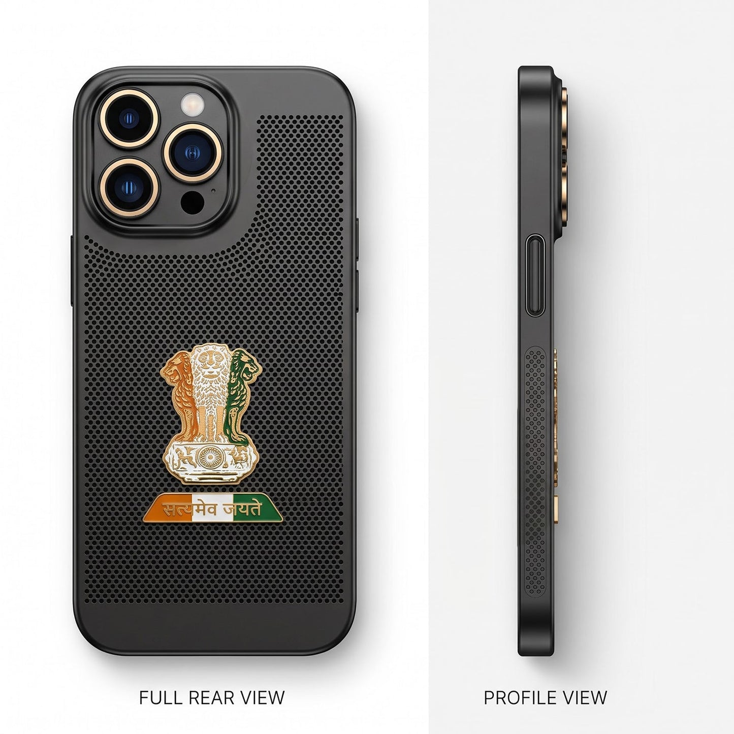iPhone 14 Pro Max 5G Tri-Color Satyamev Jayate Mesh Electroplated Heat Dissipation Case