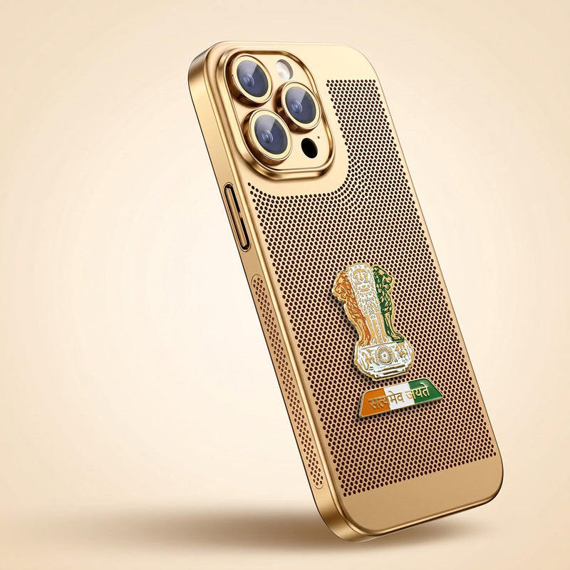 iPhone 14 Pro Max 5G Tri-Color Satyamev Jayate Mesh Electroplated Heat Dissipation Case