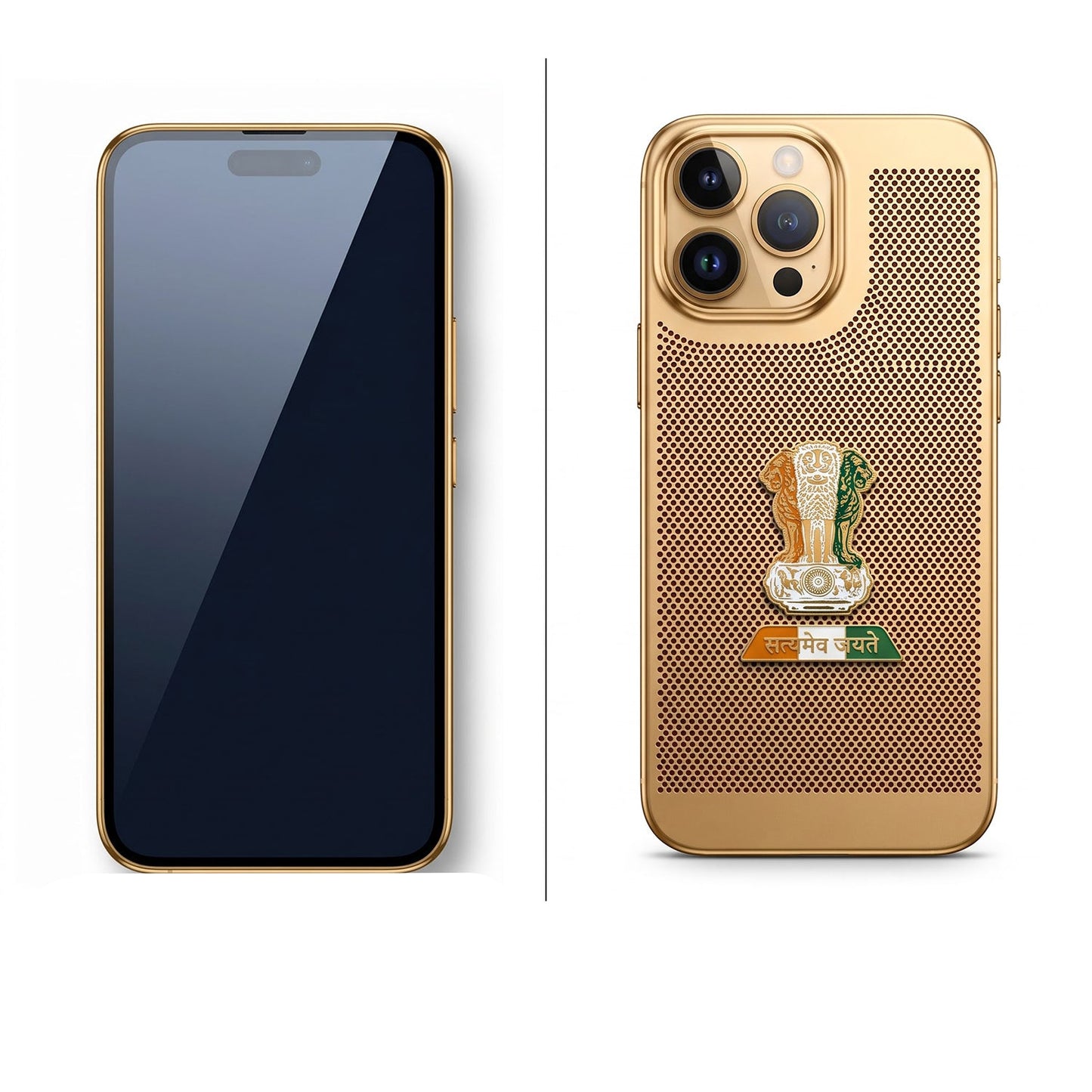 iPhone 14 Pro Max 5G Tri-Color Satyamev Jayate Mesh Electroplated Heat Dissipation Case