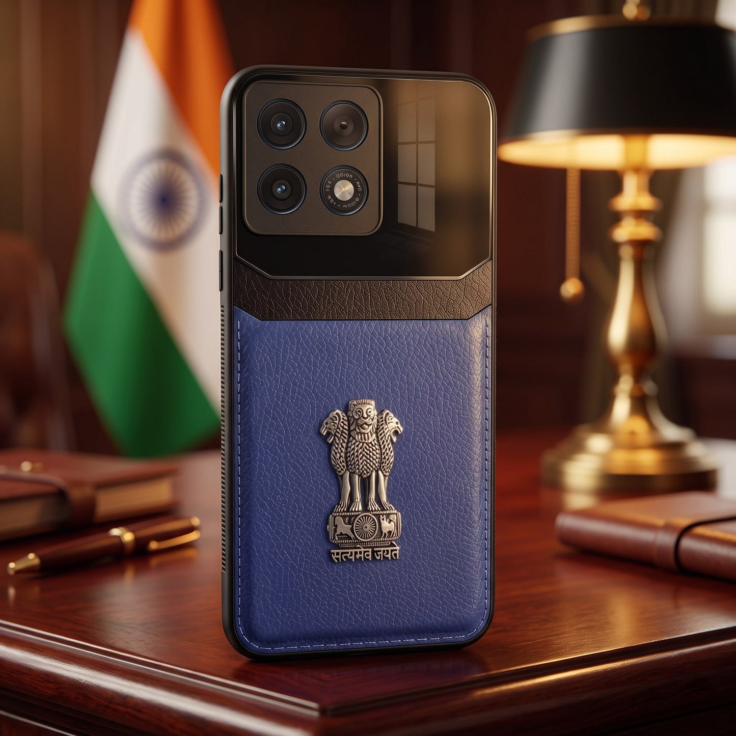 Motorola Edge 70 Pro 5G Satyamev Jayate 3D Metal Leather Back Case
