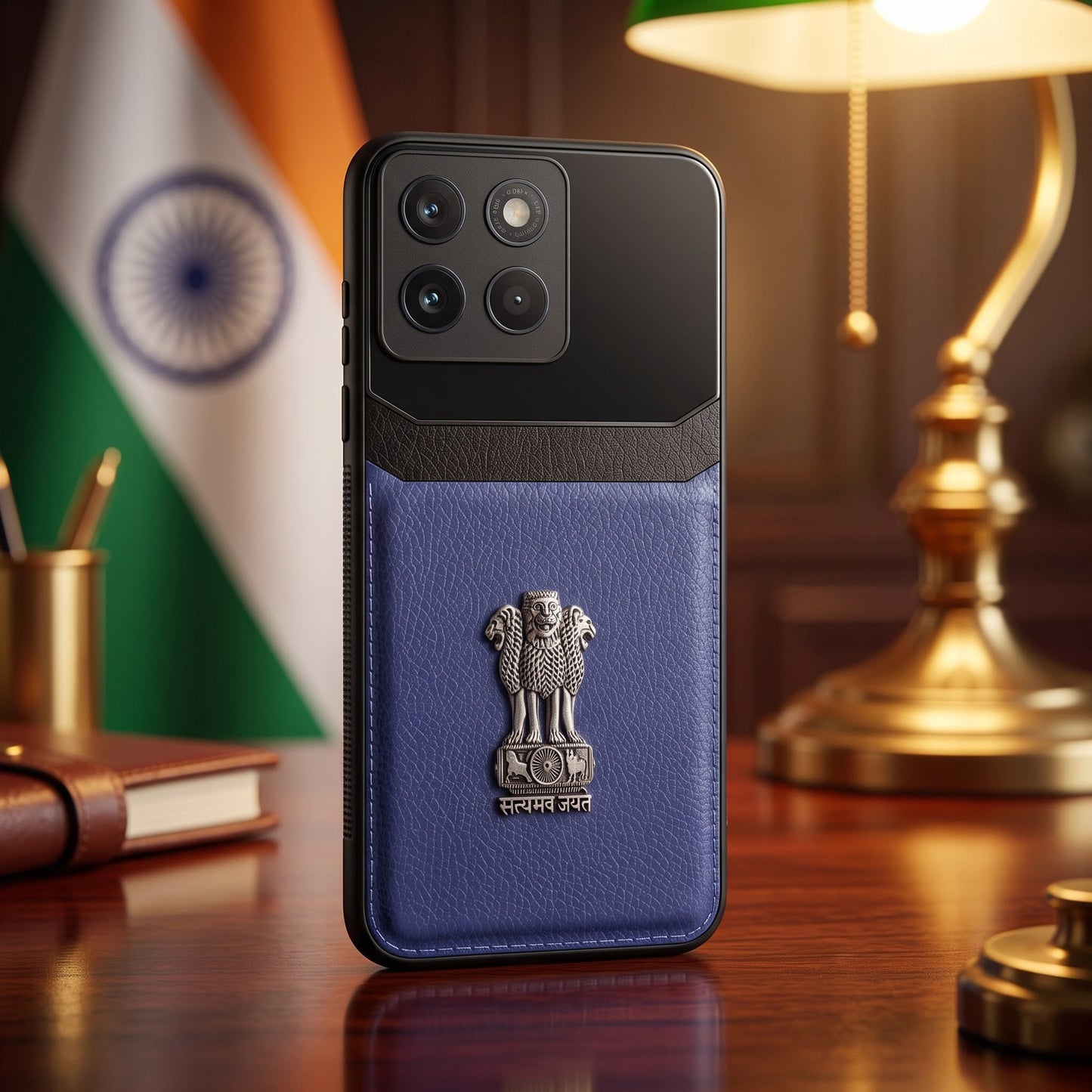 Motorola Edge 70 5G Satyamev Jayate 3D Metal Leather Back Case
