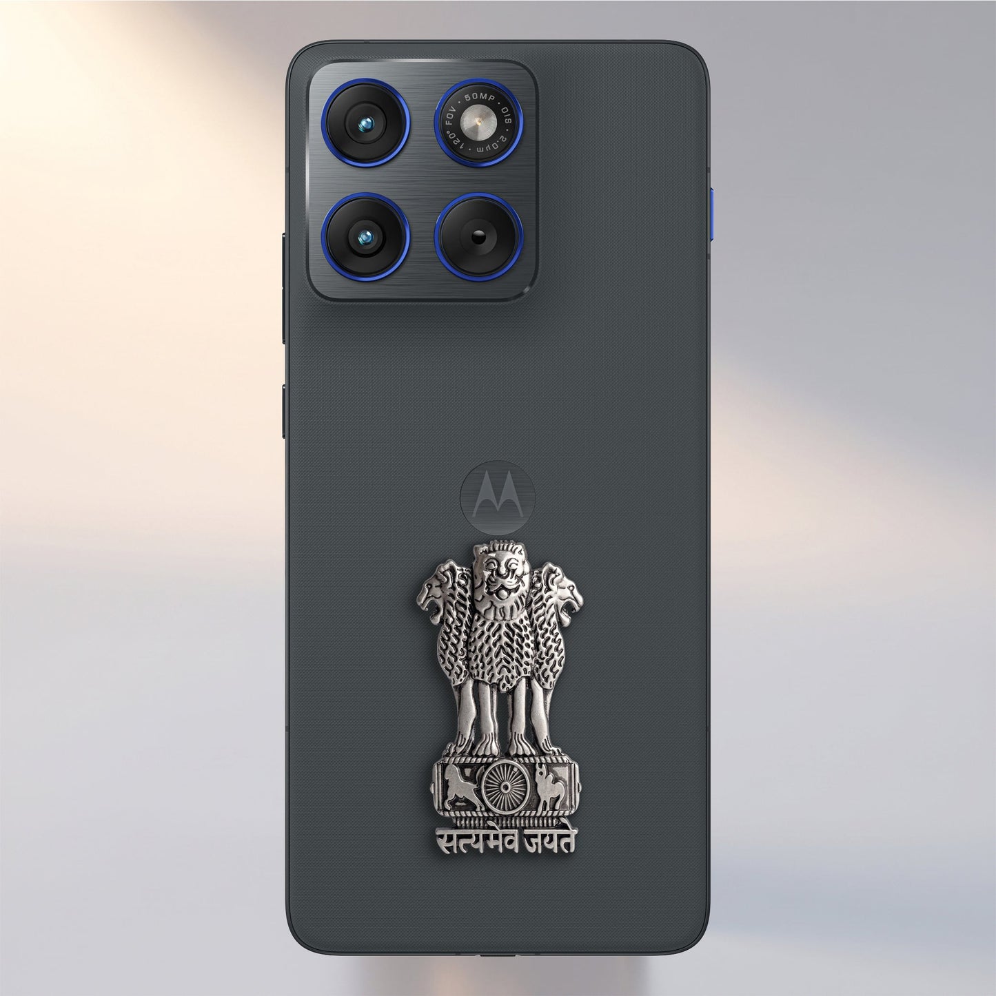 Motorola Edge 70 5G Compatible Satyamev Jayate 3D Metal Emblem Sticker