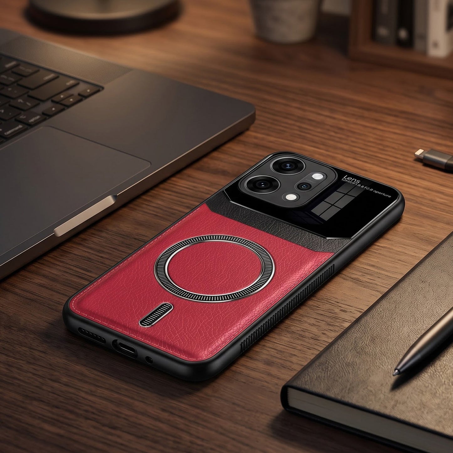 Oppo Reno 14 Pro 5G Premium Magsafe Magnetic Leather Lens Protective Case