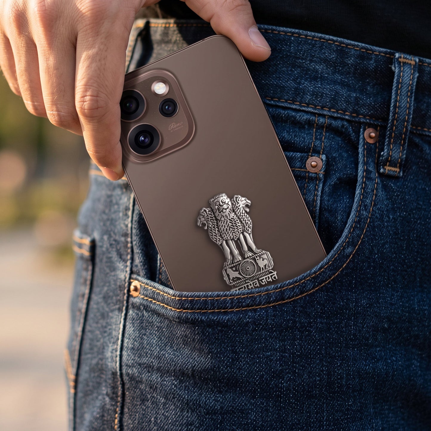 Oppo Reno 15 Pro 5G Compatible Satyamev Jayate 3D Metal Emblem Sticker
