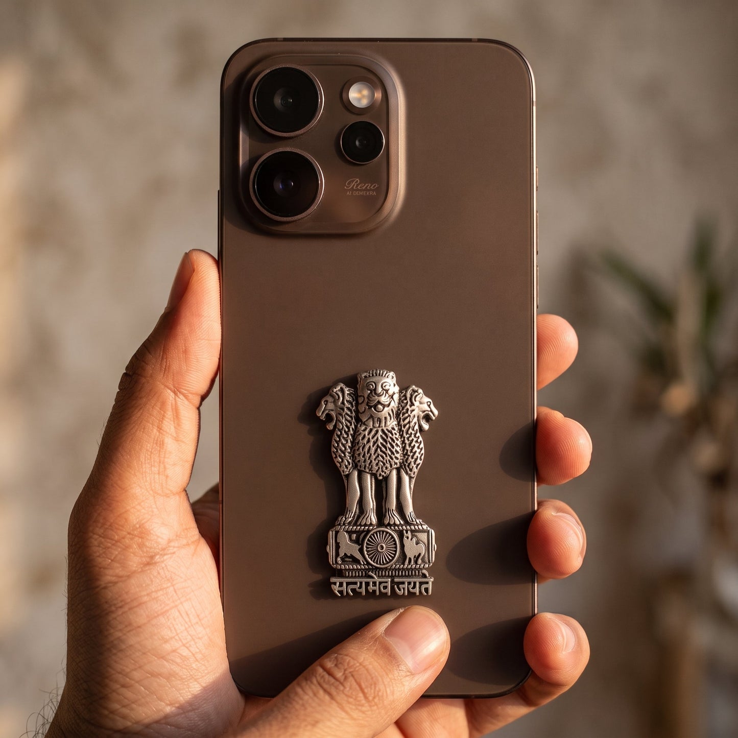 Oppo Reno 15 Pro Mini 5G Compatible Satyamev Jayate 3D Metal Emblem Sticker