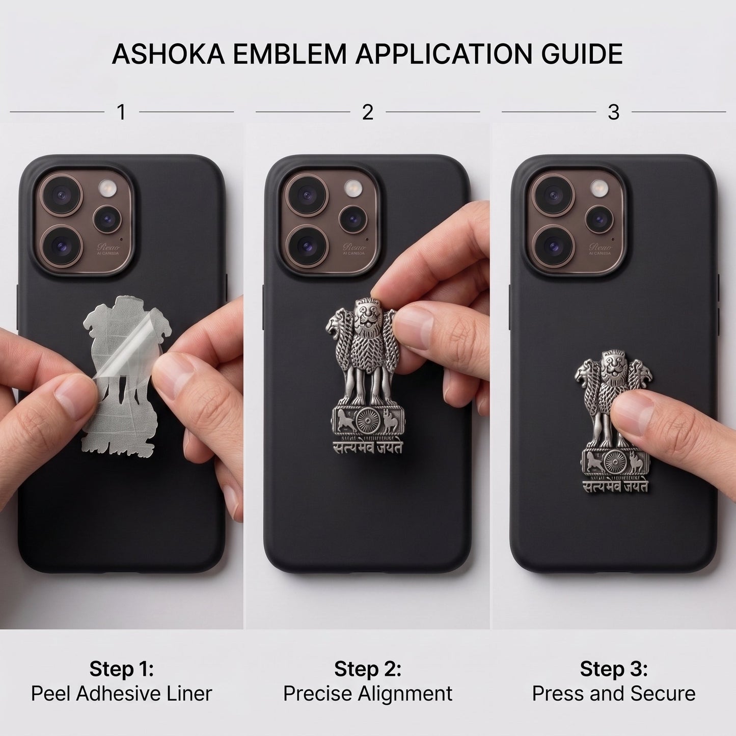 Oppo Reno 15 Pro 5G Compatible Satyamev Jayate 3D Metal Emblem Sticker