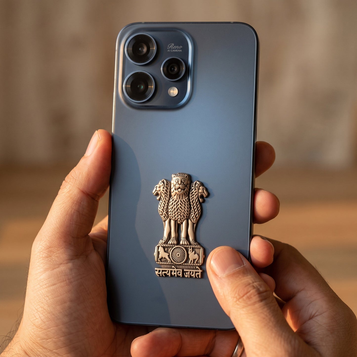 Oppo Reno 15 5G Compatible Satyamev Jayate 3D Metal Emblem Sticker