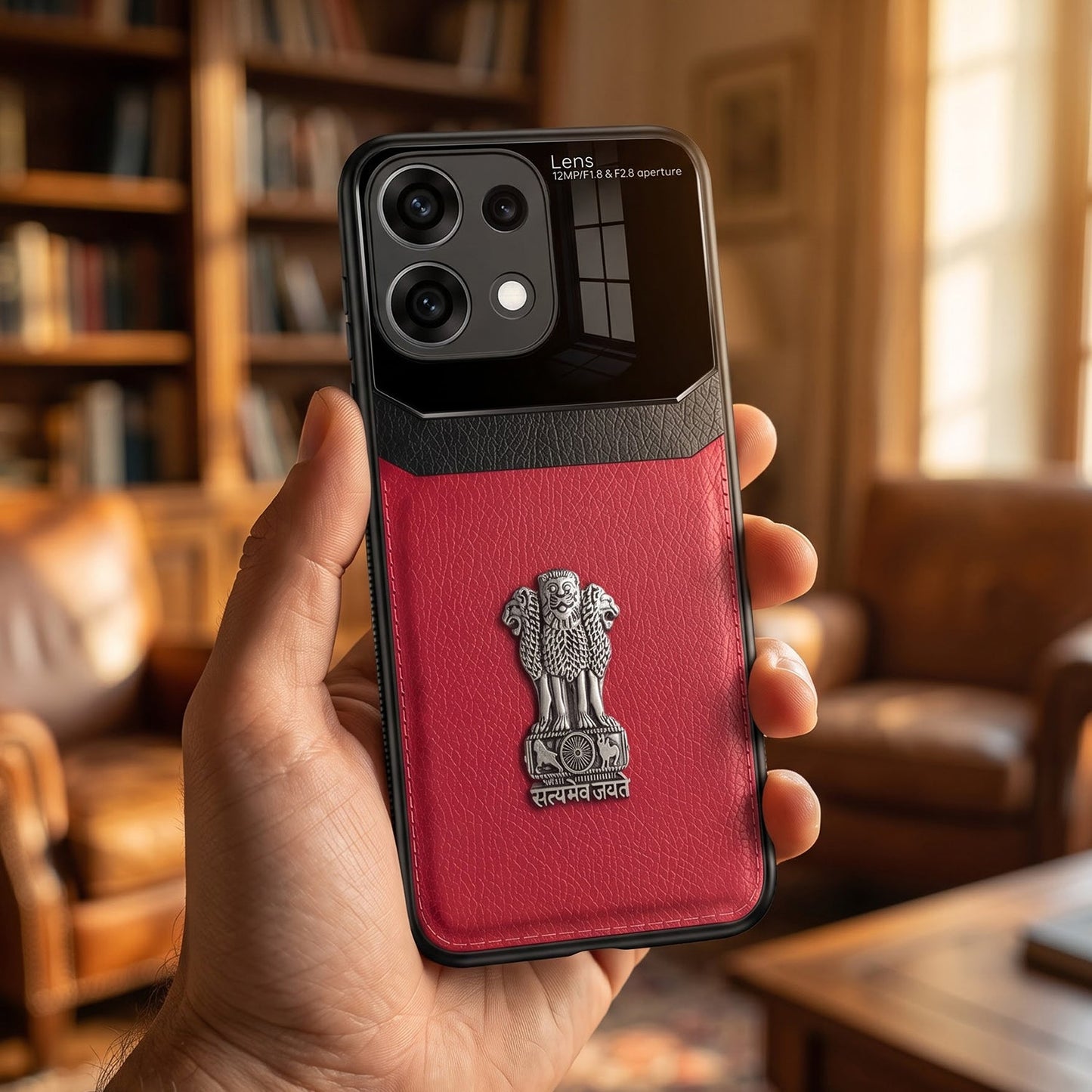 Oppo Reno16c 5G Satyamev Jayate 3D Metal Leather Back Case