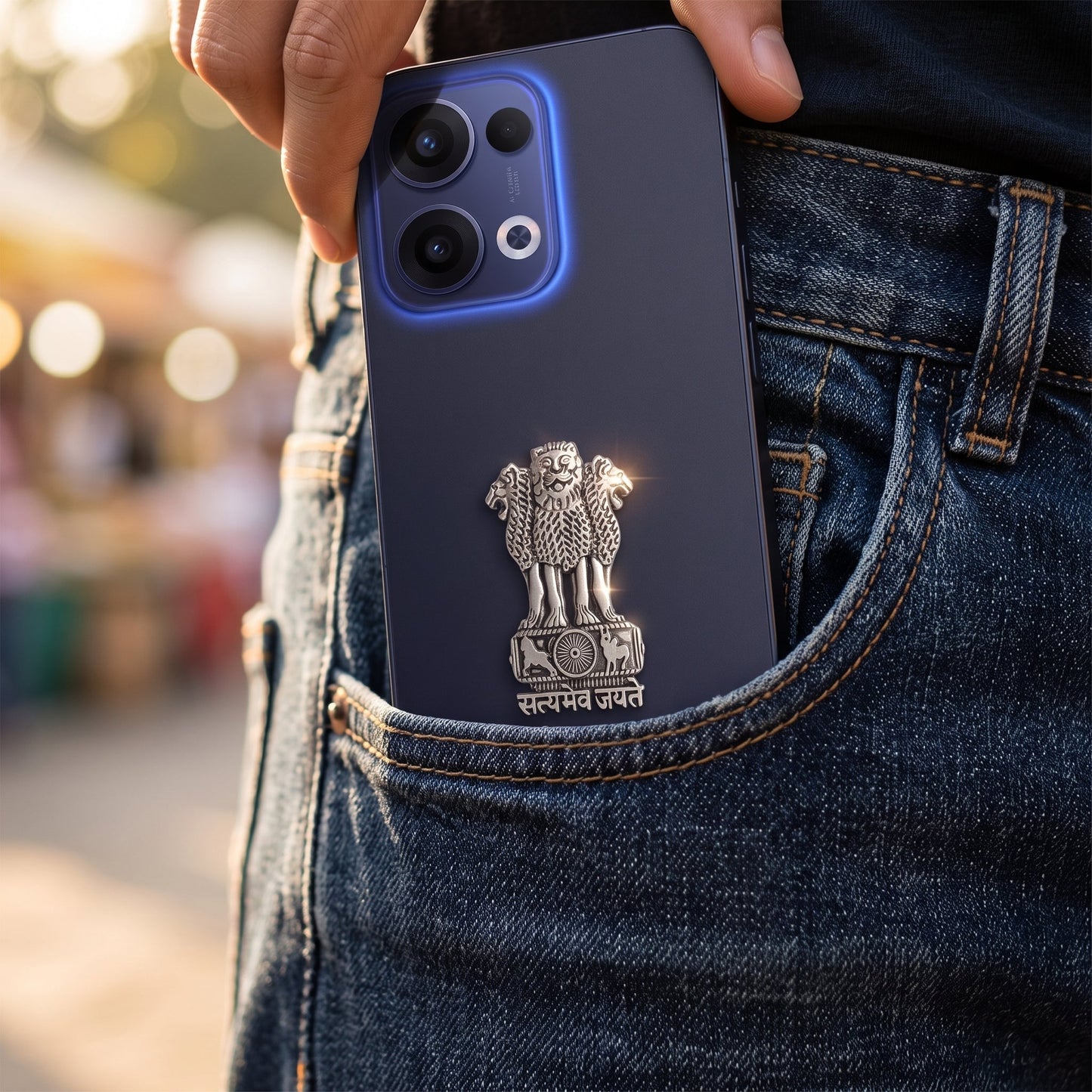 Oppo Reno 13 5G Compatible Satyamev Jayate 3D Metal Emblem Sticker