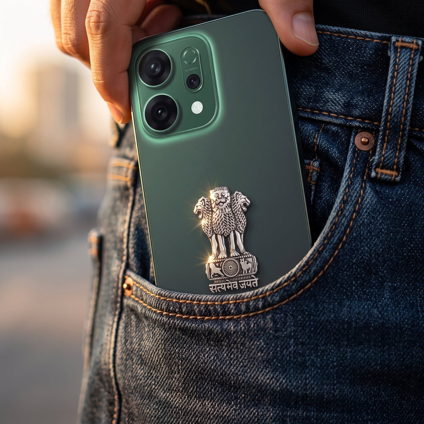 Oppo Reno 14 5G Compatible Satyamev Jayate 3D Metal Emblem Sticker
