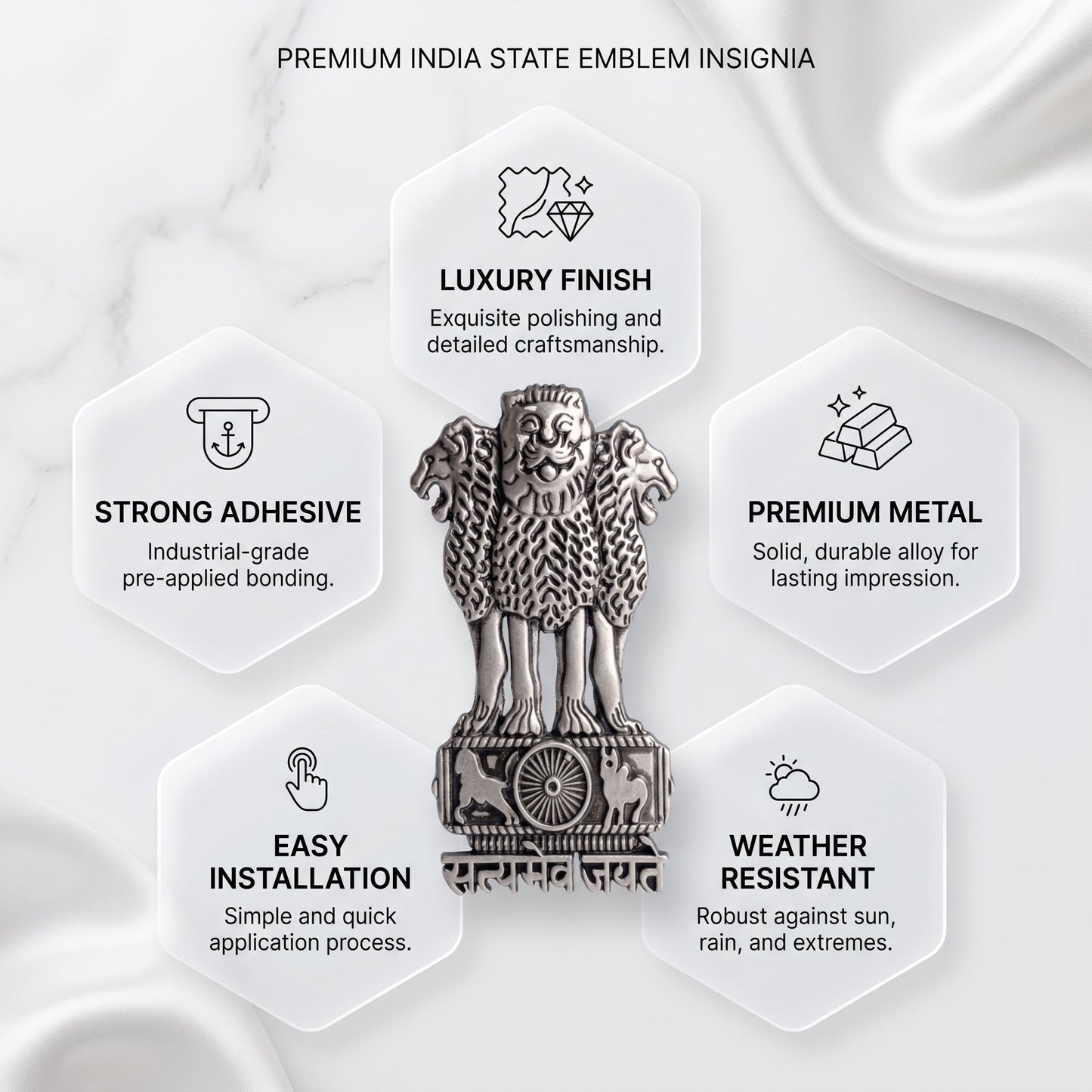 Vivo Y100 5G Compatible Satyamev Jayate 3D Metal Emblem Sticker