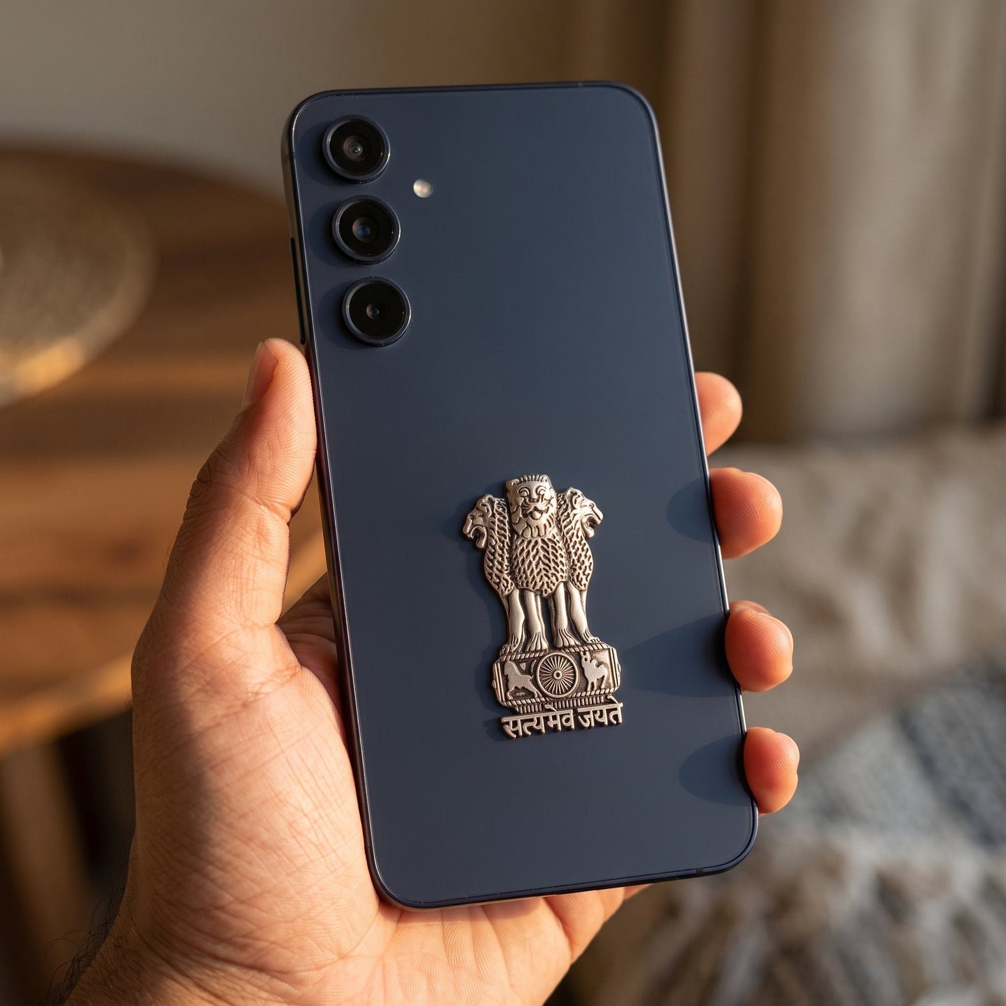 Samsung Galaxy A55 5G Compatible Satyamev Jayate 3D Metal Emblem Sticker
