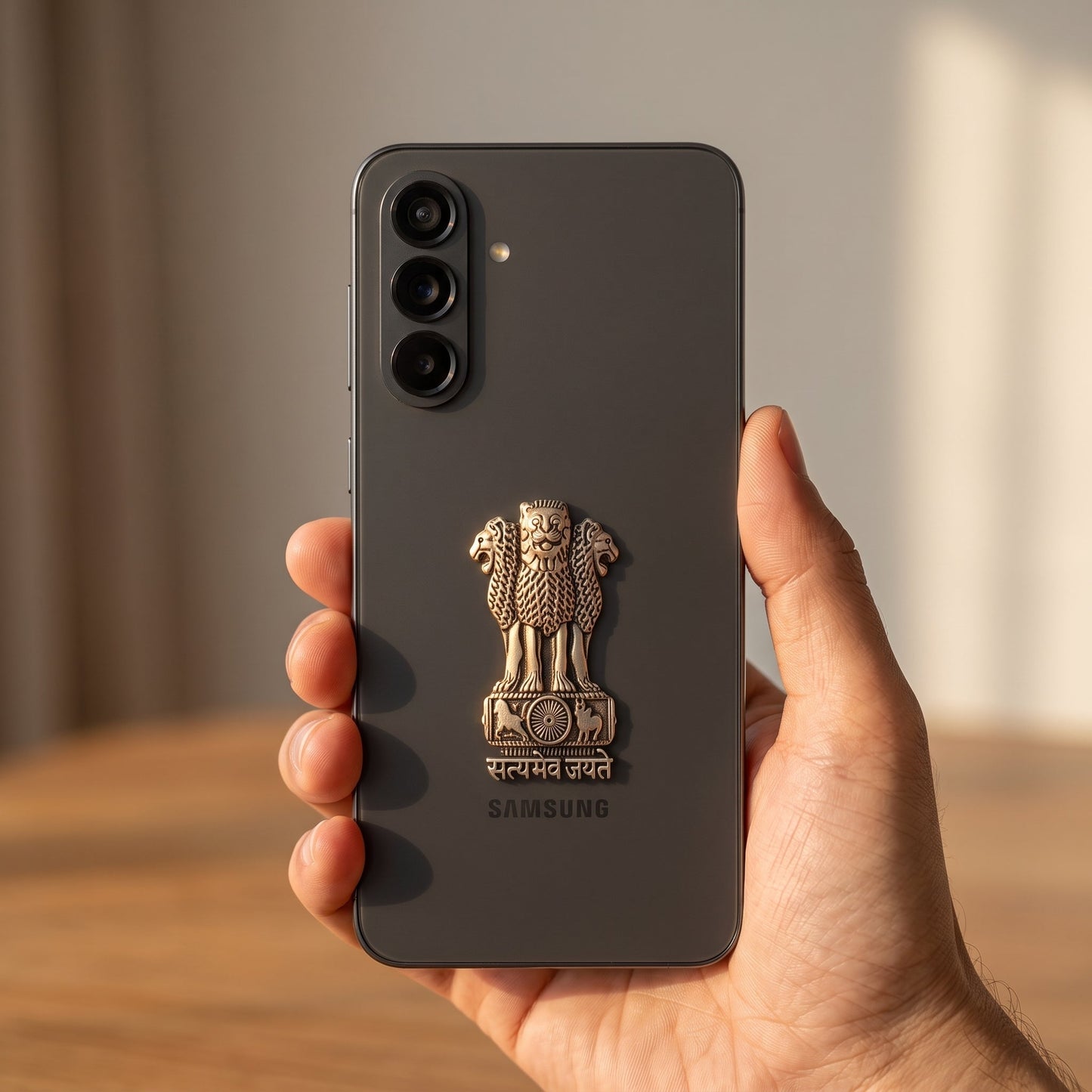 Samsung Galaxy A56 5G Compatible Satyamev Jayate 3D Metal Emblem Sticker