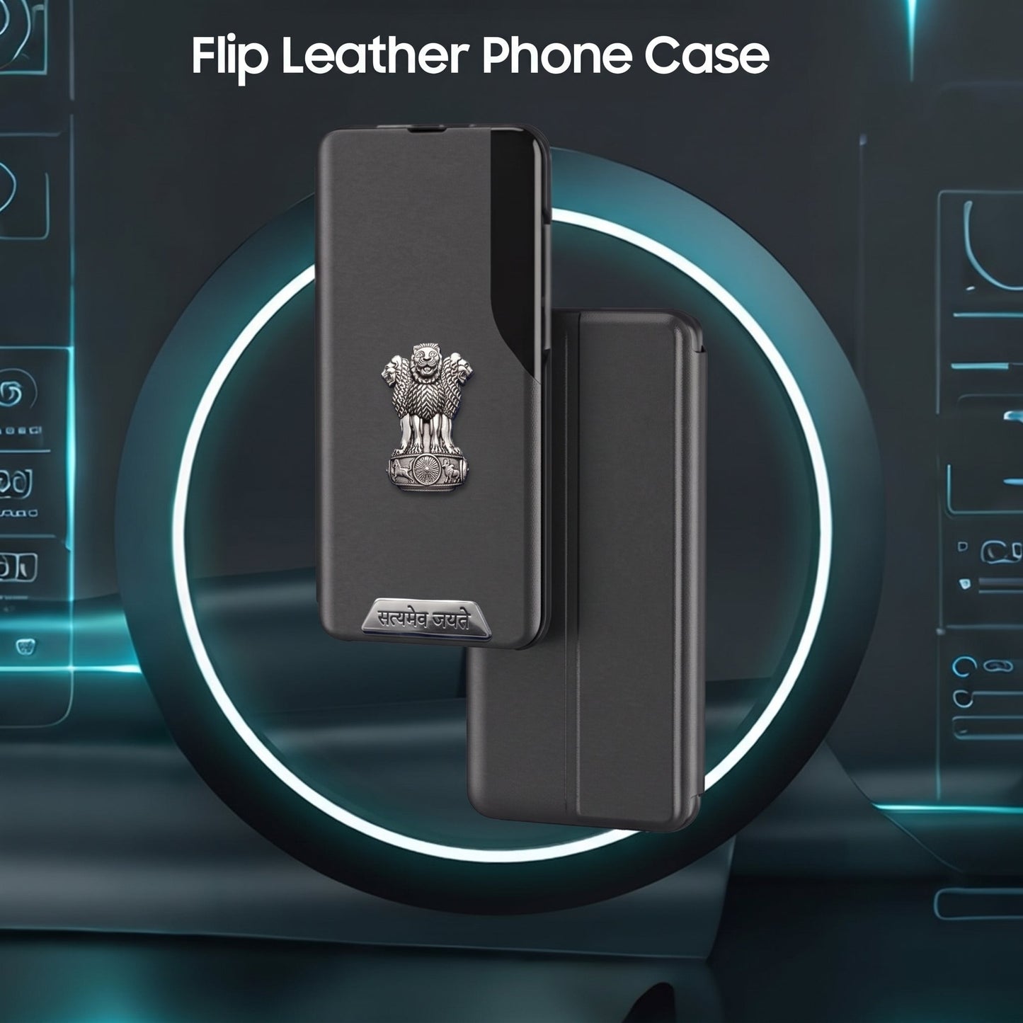 Vivo V40 Pro 5G Metal Satyamev Jayate 2-in-1 Emblem Half-Window Leather Flip Case