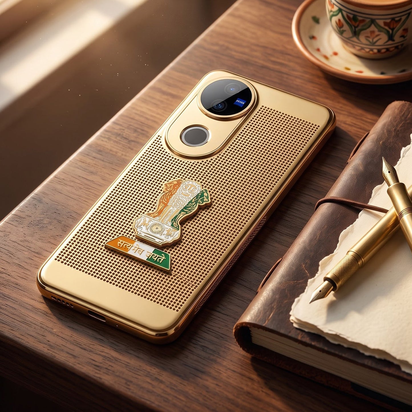 Vivo V50 5G Tri-Color Satyamev Jayate Mesh Electroplated Heat Dissipation Case