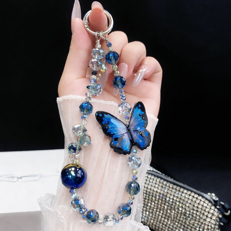Vivo V60 5G Shockproof Shimmer Butterfly Stand Case with Charm Strap