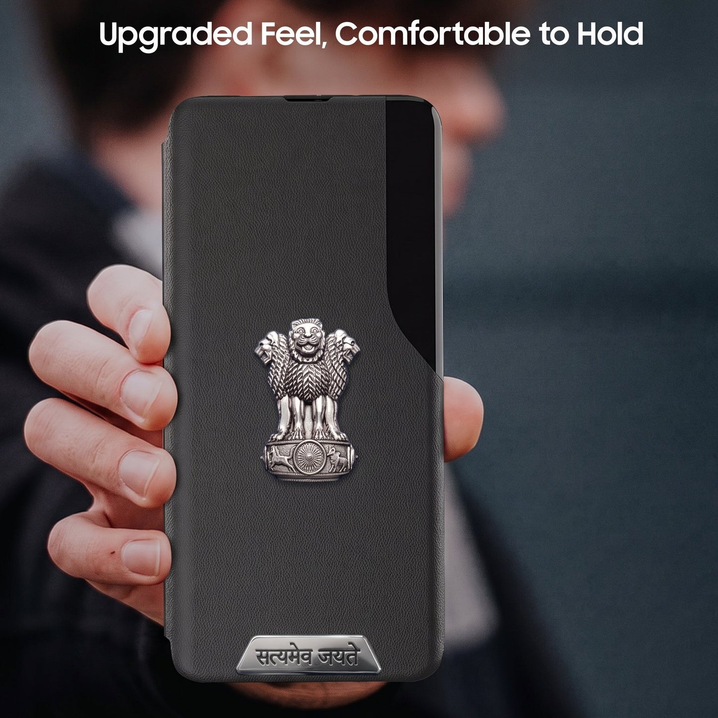 Vivo Y200e 5G Metal Satyamev Jayate 2-in-1 Emblem Half-Window Leather Flip Case