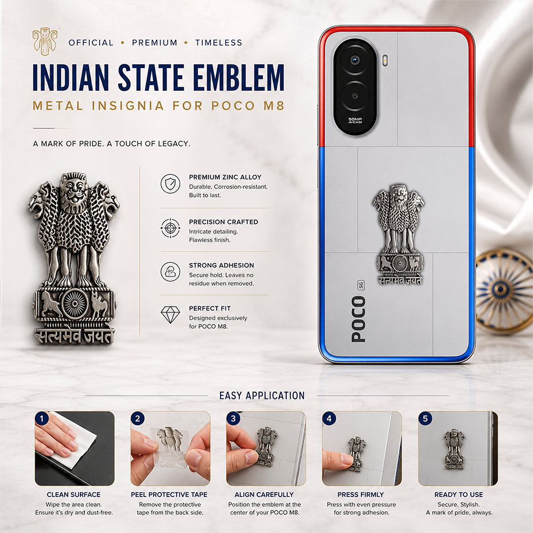 Poco M7 Plus 5G Compatible Satyamev Jayate 3D Metal Emblem Sticker