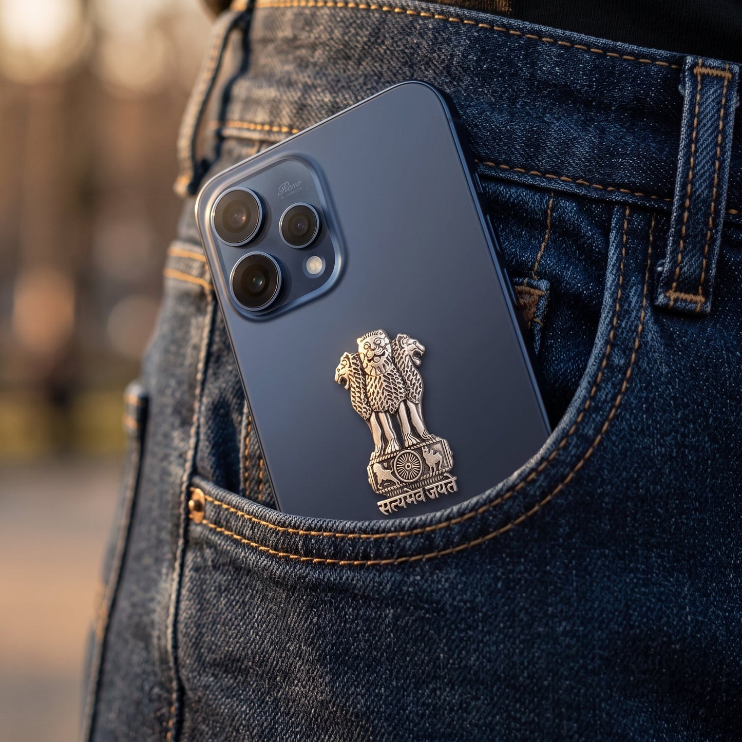 Oppo Reno 15 5G Compatible Satyamev Jayate 3D Metal Emblem Sticker